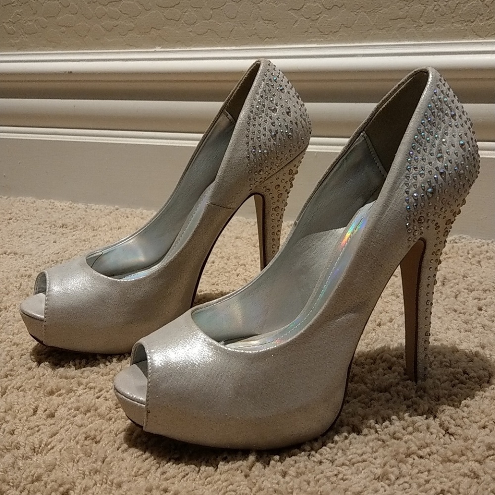 Silver rhinestone heels size 10